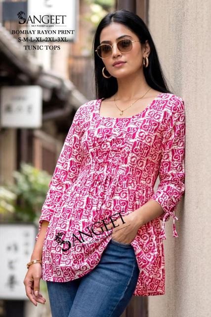 Sangeet bombay rayon print short top kurtis online wholesaler